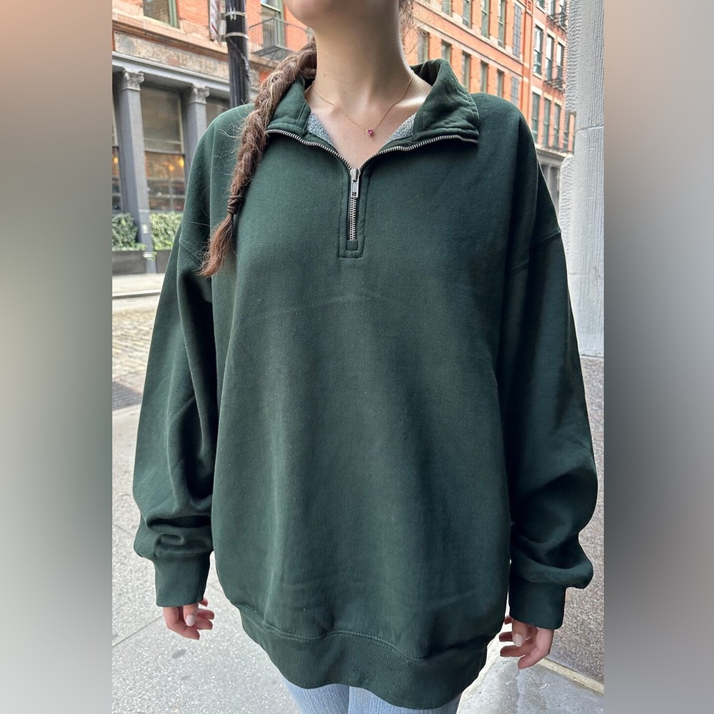 brandy melville missy quarter zip sweatshirt dark green cotton sweater one size